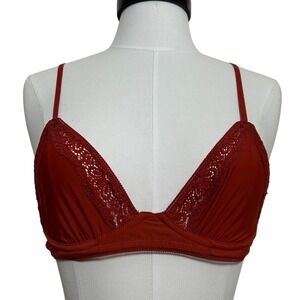 Aerie Rust Red Orange Lace‎ Trim Triangle Bralette Racerback 34B